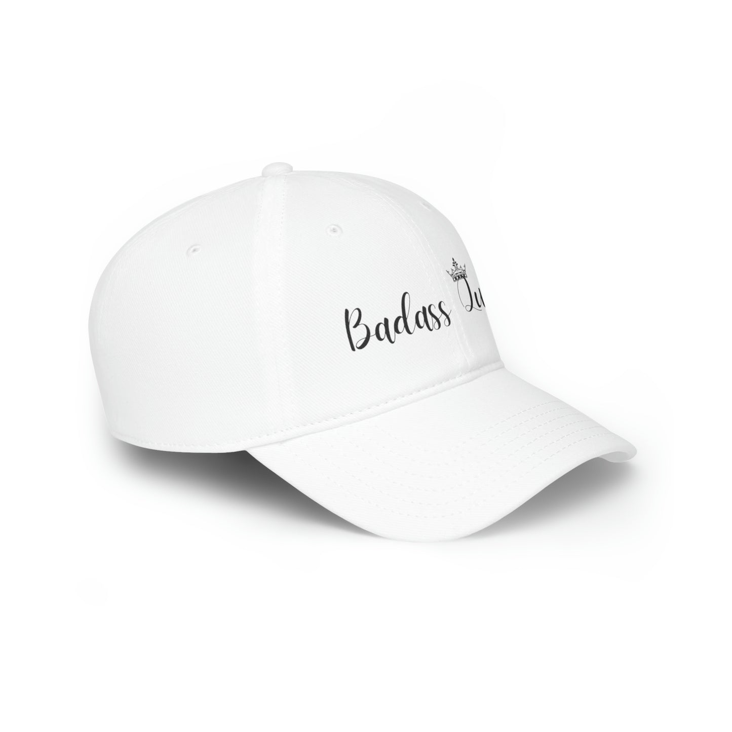 Badass Queen White Baseball Cap with black logo