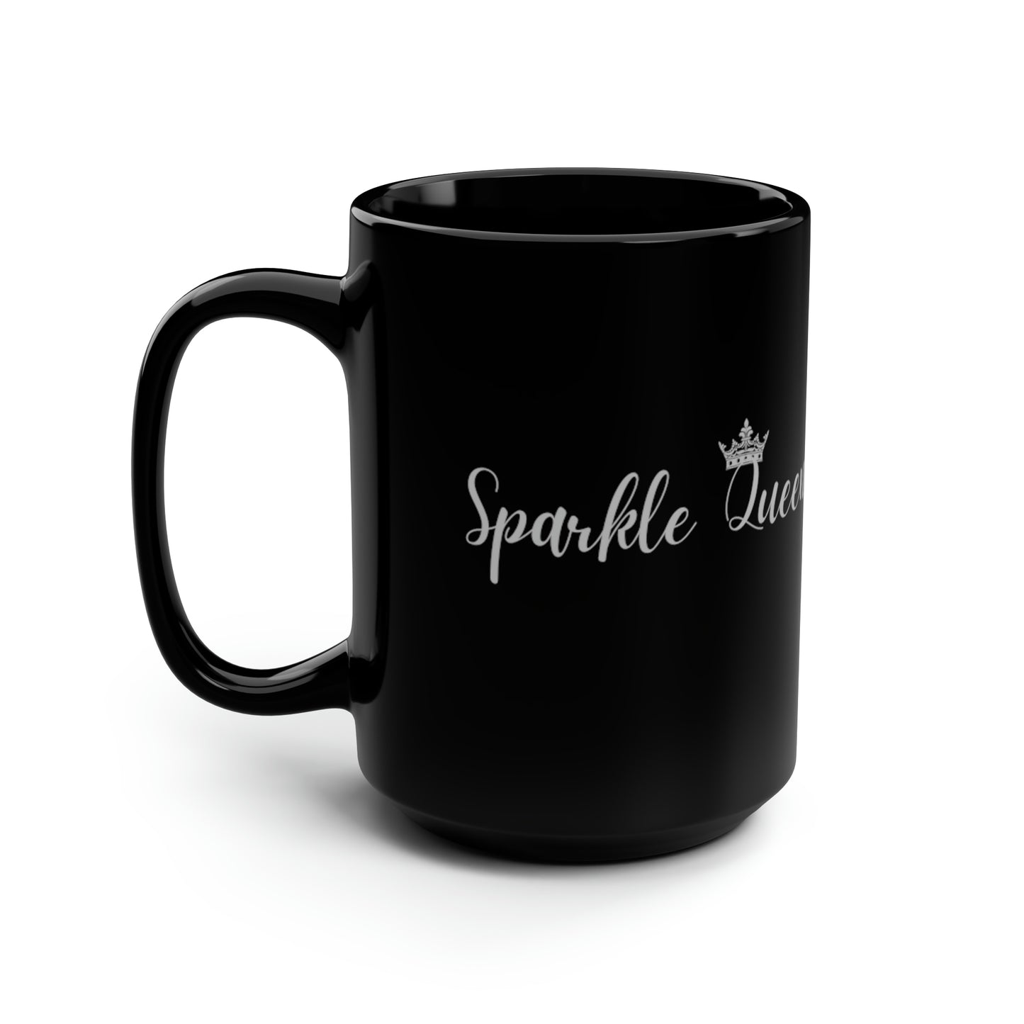 Sparkle Queen Black Mug with silver logo, 15oz