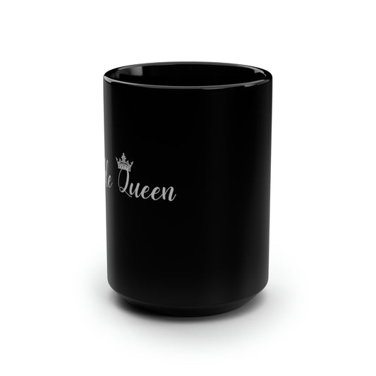 Sparkle Queen Black Mug with silver logo, 15oz