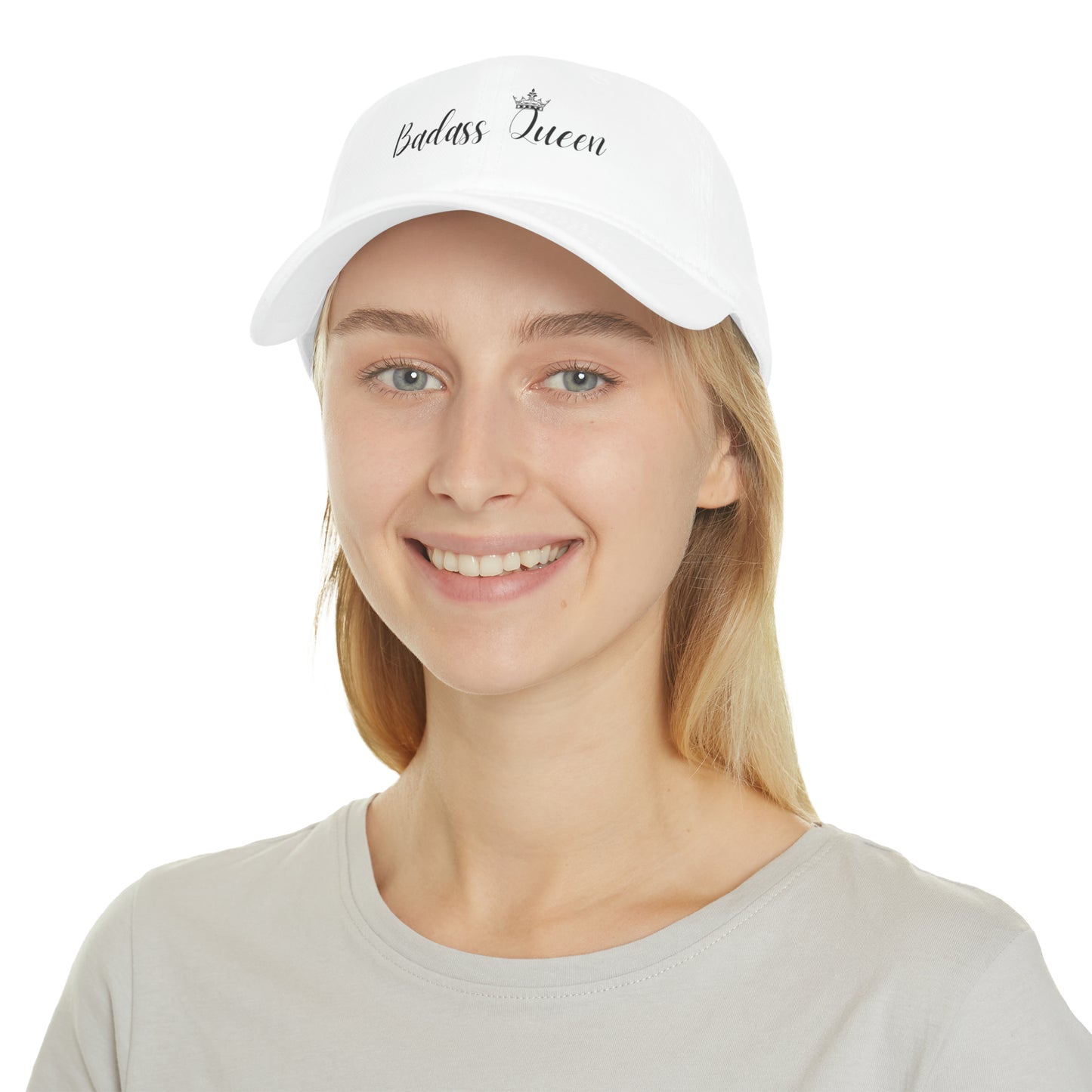 Badass Queen White Baseball Cap with black logo