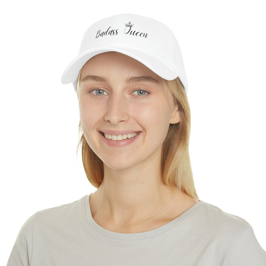 Badass Queen White Baseball Cap with black logo