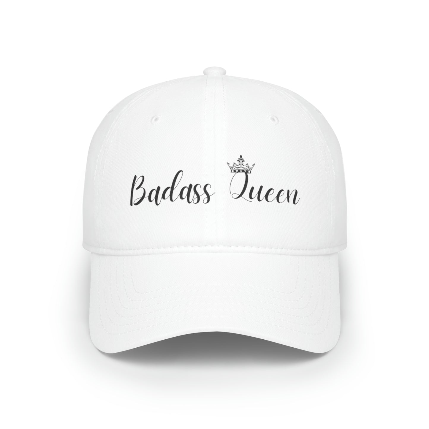 Badass Queen White Baseball Cap with black logo