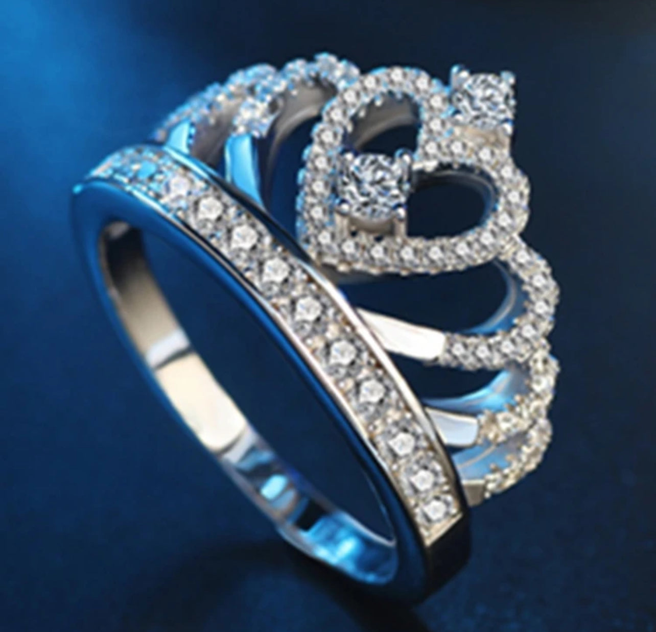 Crown Ring- CZ set in white steel