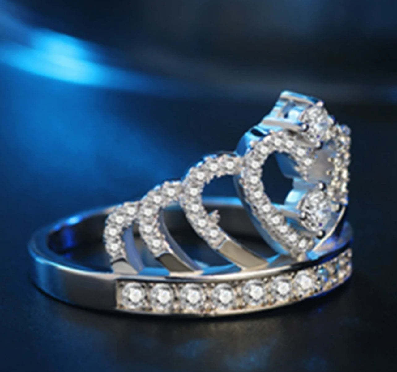 Crown Ring- CZ set in white steel